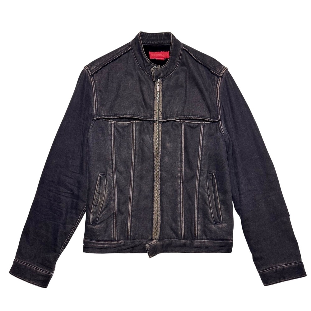 Vintage French Connection Canvas Jacket Mens Medium Distressed Black Racer Biker